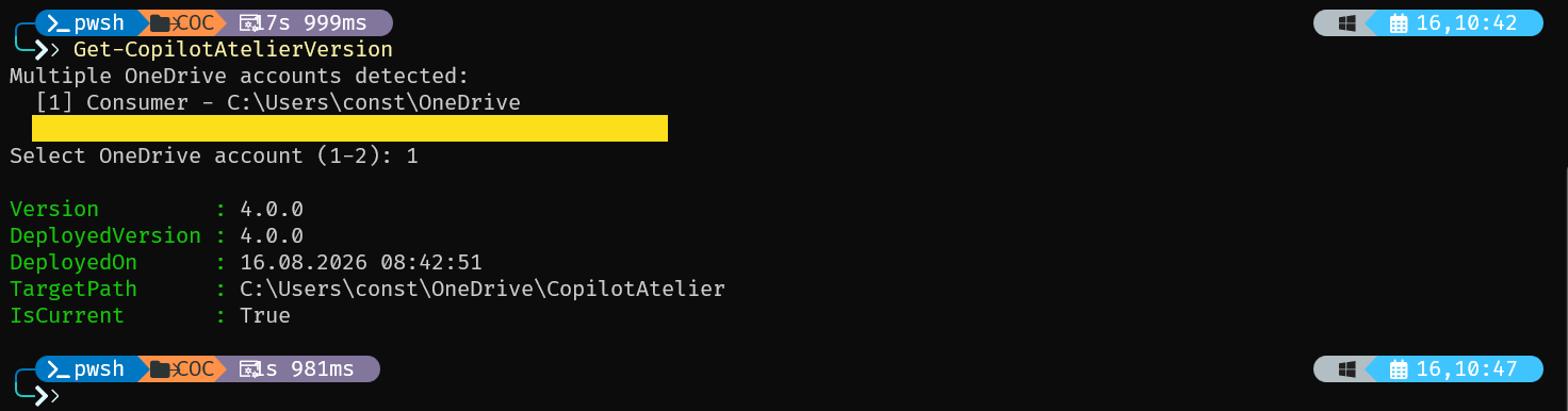 Get Current Copilot Atelier Version